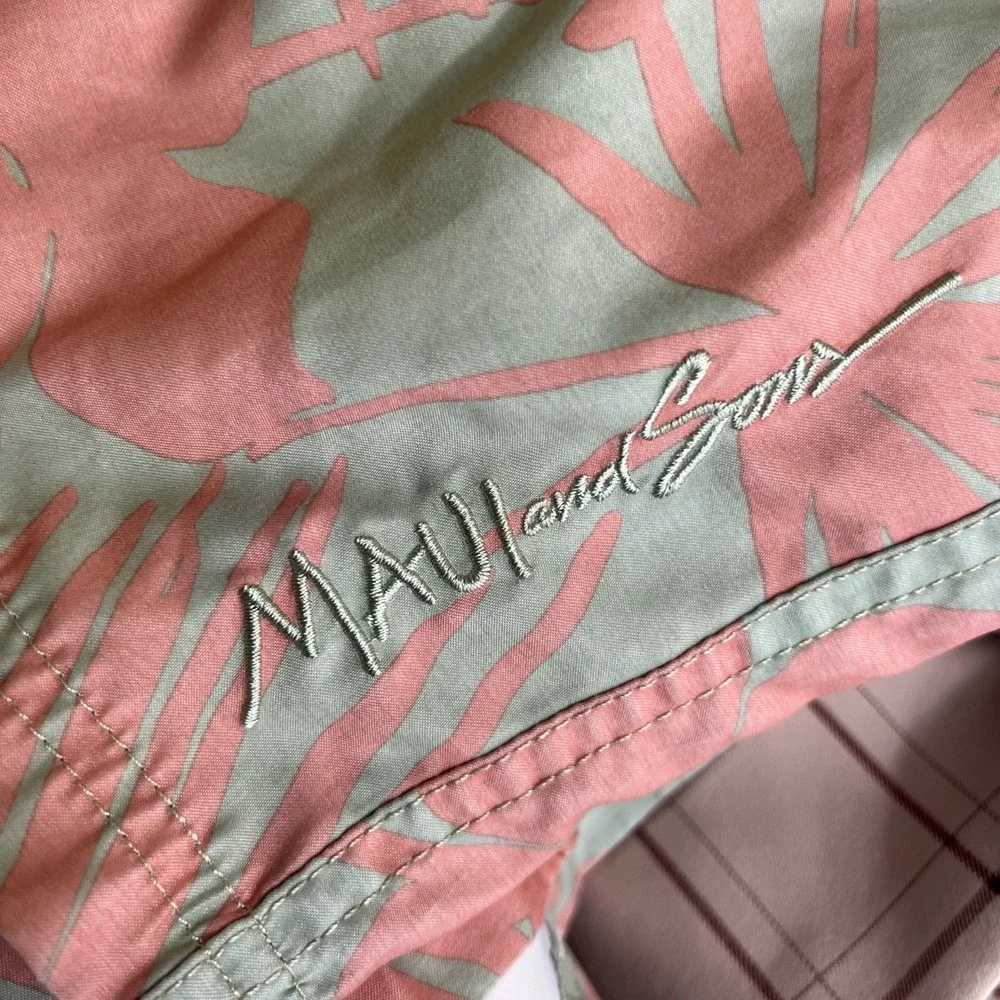 Maui & Sons‎ Board Shorts Swim Trunks Tropical Palm Print Size Medium